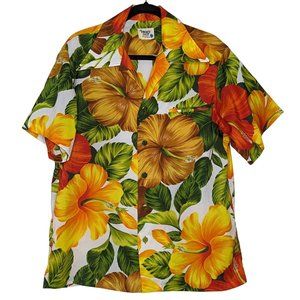 Pacific Isle Creations of Hawaii Loop collar Vintage hibiscus floral‎ shirt L
